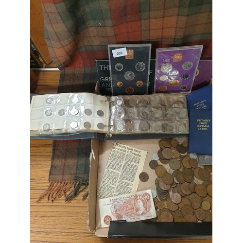 203 - Collection Of British Coins ect To Include Ten Shilling Note