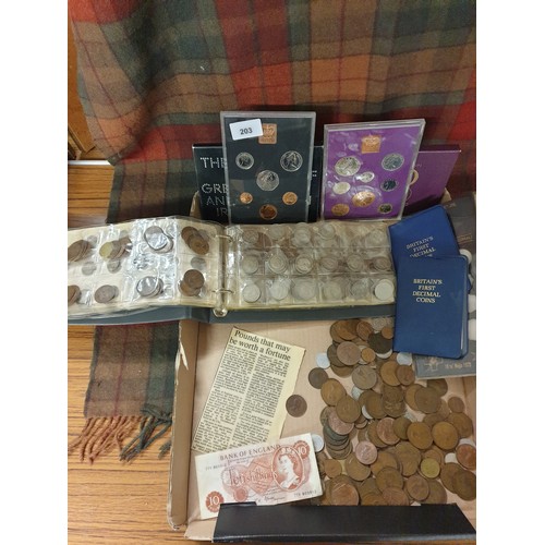 203 - Collection Of British Coins ect To Include Ten Shilling Note