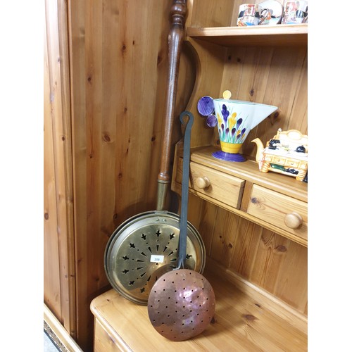 258 - Vintage Brass Bed Warmer Pan And Copper Chestnut Roaster