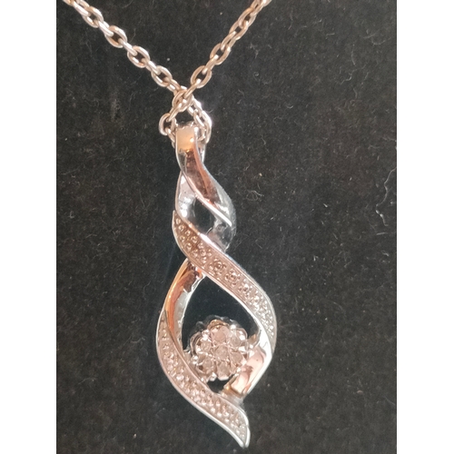 38 - Silver necklace set with hot diamonds pendant with box