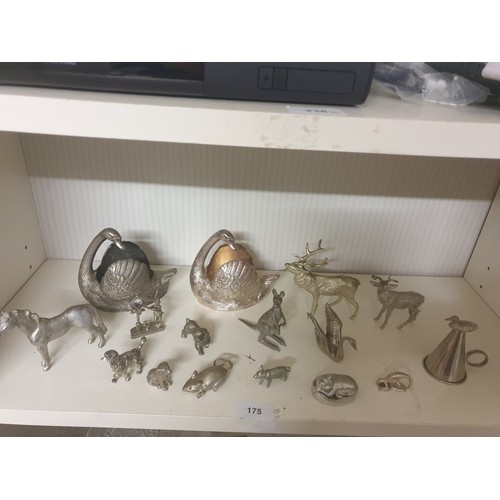 175 - Shelf Of Silver Plated Animals Birds ect