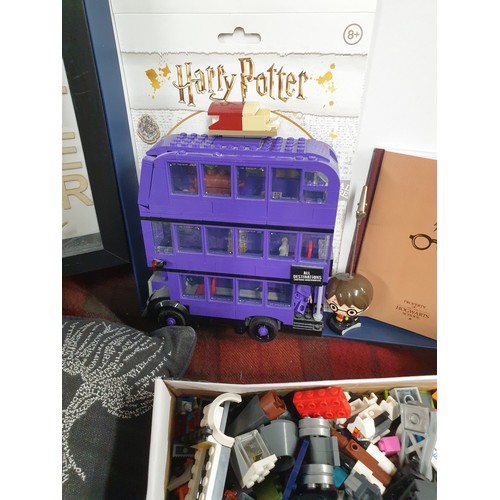 61 - Selection of Harry Potter Items To Include Lego Bus And Box Of Miscellaneous Lego Wizards Wand Cushi... 