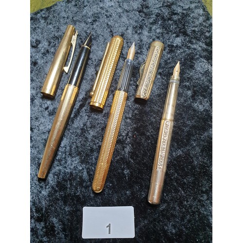 1 - 3 Nib Pen Sheaffer 12ct Gold Filled Watermans France 18ct nib and 14ct Gold Nib Revolving Pen