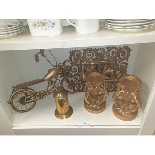 392 - Shelf Of Brass Ware And Mirror