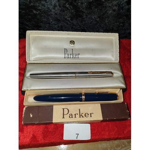 7 - 2 Parker Nib Pens With Original Boxes 1 Has 14ct Nib