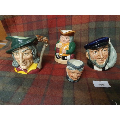 156 - 4 Assorted Doulton Toby Jugs Pied Piper Captain Ahab Honest Measure And Granny