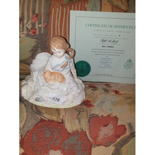 176 - Limited Edition Royal Worcester Figure Safe At Last For Prevention Of Cruelty To Animals With Certif... 