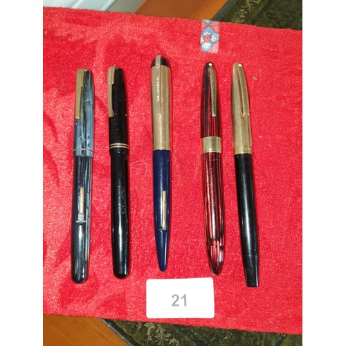 21 - 5 14ct Nib Pens To Include 2 Watermans  2 Sheaffer And  Eversharpe