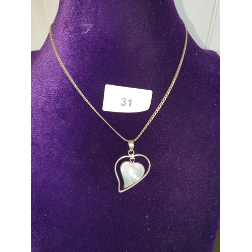 31 - Heavy Good Quality Silver Necklace With Reversible Silver Love Heart Pendant