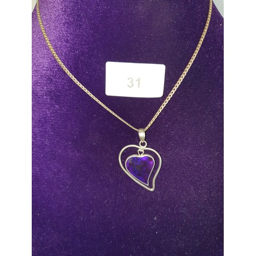 31 - Heavy Good Quality Silver Necklace With Reversible Silver Love Heart Pendant