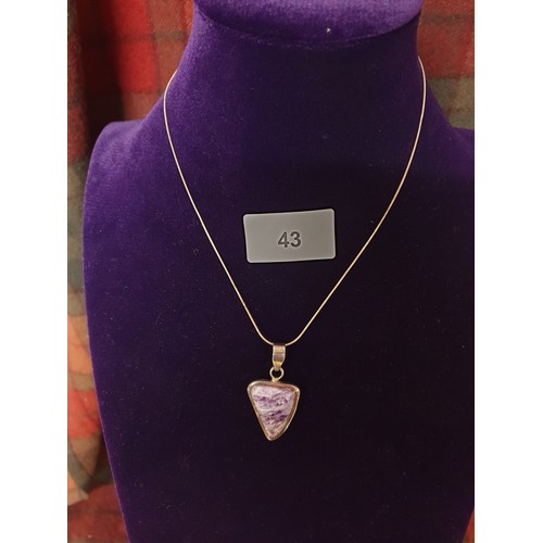 43 - Silver Necklace With Beautiful Amethyst Style Scottish Stone Pendant