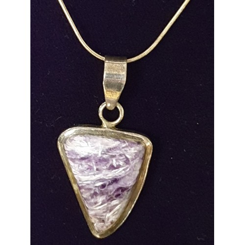 43 - Silver Necklace With Beautiful Amethyst Style Scottish Stone Pendant