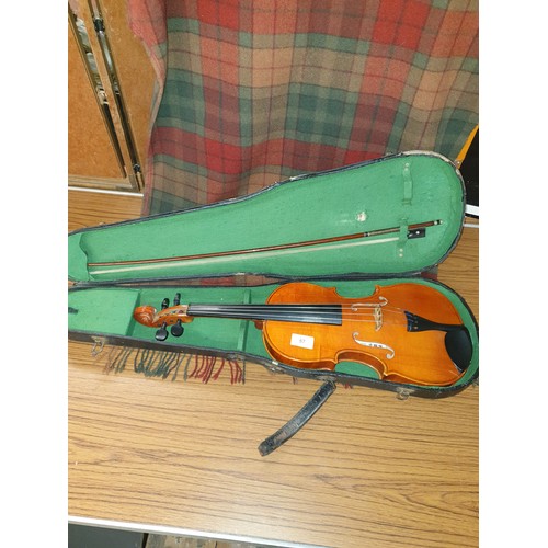 57 - Full Size Violin With Bow In Fitted Case