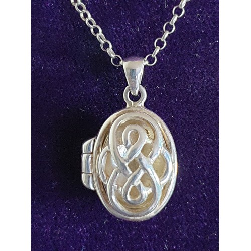 46 - Beautiful Silver Belcher Chain With Silver Open Wire Work Locket