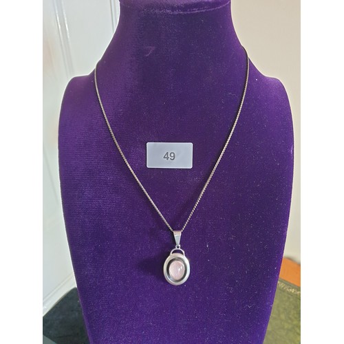 49 - Beautiful Silver 54cm Chain With Pink Moodstone Type Pendant