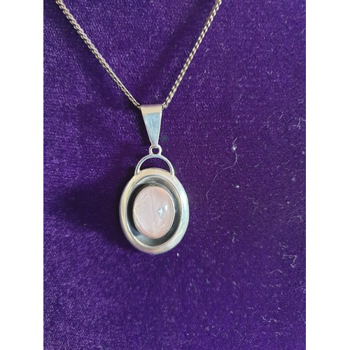 49 - Beautiful Silver 54cm Chain With Pink Moodstone Type Pendant