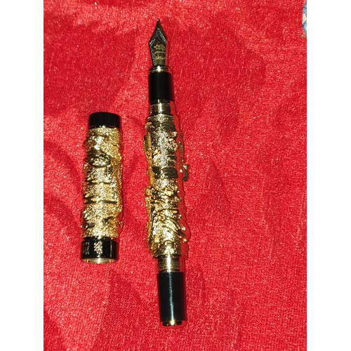 9 - Top Quality 18 Ct Gold Plated Nib Pen In Beautiful Display Box Jin Hao With Raised Dragon Decoration... 