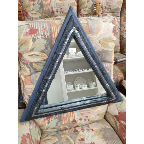 185 - Arts And Crafts Designer Triangular Leather Clad Mirror