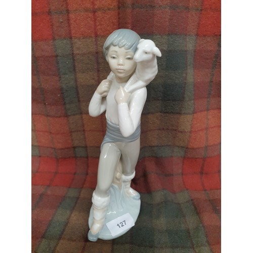 127 - Large Nao Figure Boy With Lamb Stands 26cms Tall