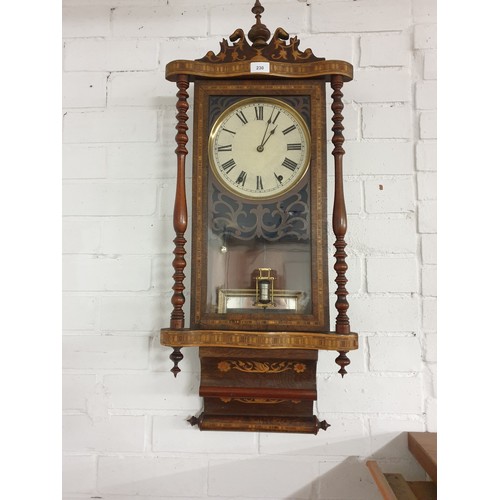 230 - Beautiful Inlaid Edwardian Wall Clock With Barrel Pendulum Ticking