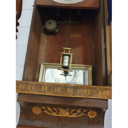 230 - Beautiful Inlaid Edwardian Wall Clock With Barrel Pendulum Ticking