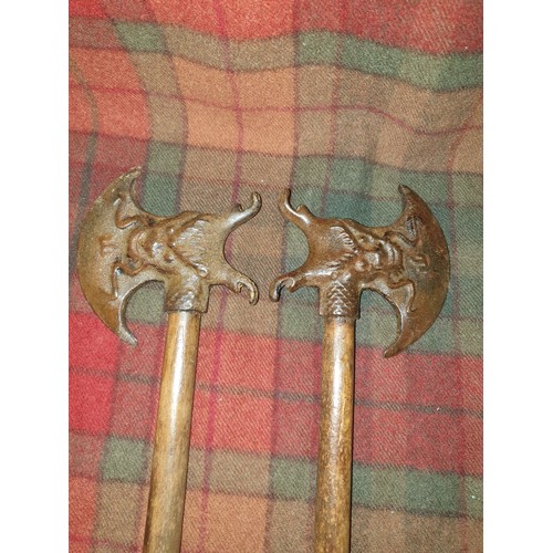 161 - 3 Far Eastern Ceremonial Axes With Cast Iron Blades