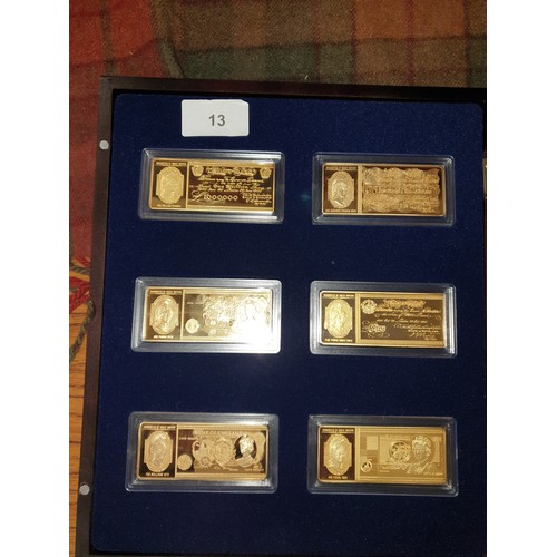 13 - Bank Notes Of Great Britain Ingots 24 Ct Gold Plated In Presentation Case