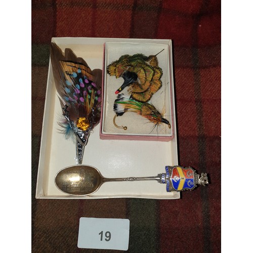 19 - 3 Scottish Feather Brooches And Silver Hallmarked Spoon