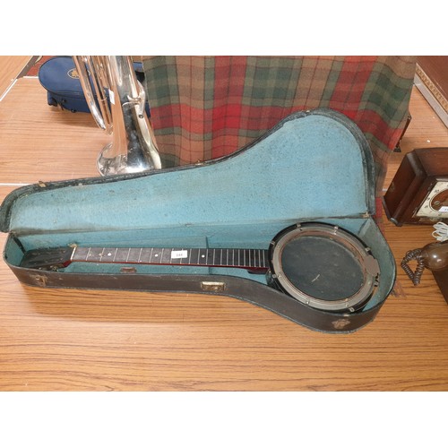 244 - Shell Of A Vintage Banjo In A case