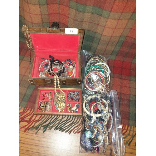 71 - Treasure Chest Of Jewellery And 2 Bags Bangles And Bracelets