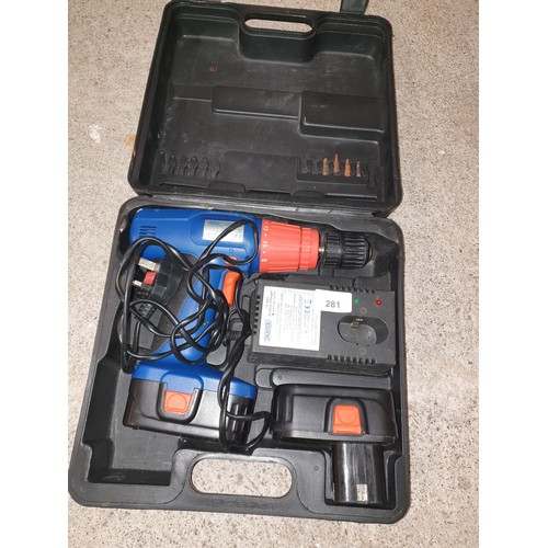 281 - Draper Cordless Drill With bSpare Battery Charger In Fitted Case