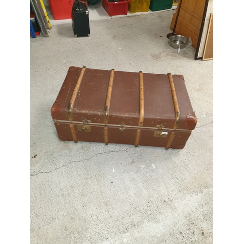 297 - Large Wooden Bound Trunk With Liner