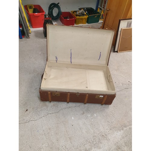 297 - Large Wooden Bound Trunk With Liner