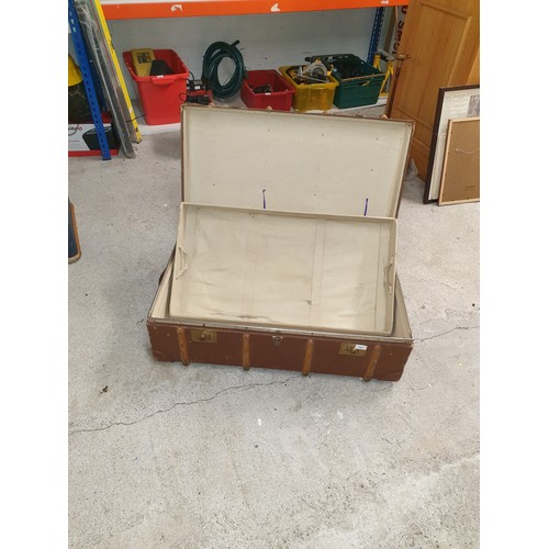 297 - Large Wooden Bound Trunk With Liner