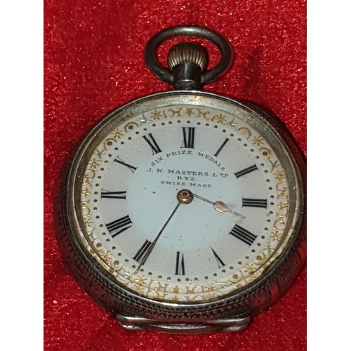 42 - Beautiful Silver Ladies Fob Watch With J N Masters Ltd Rye