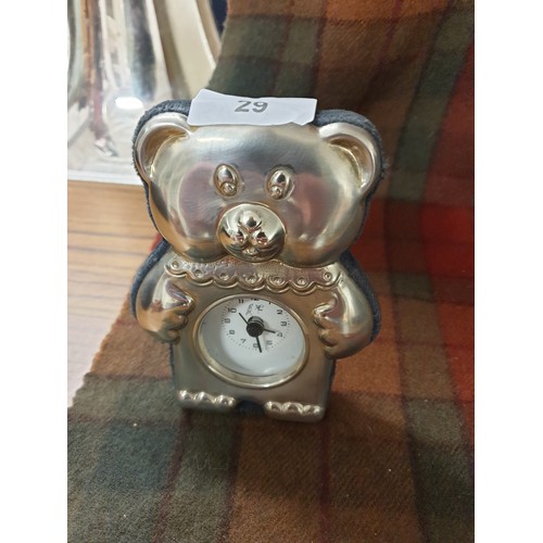 29 - Silver Teddy Clock