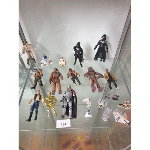 194 - Shelf Of Star Wars Figures R2D2  Chewbacca Darth Vader Ect