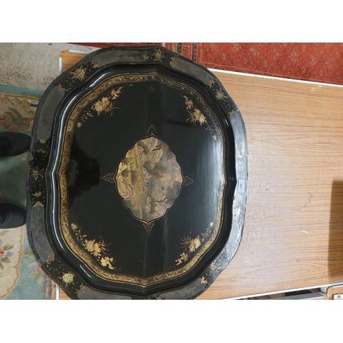 201 - Huge Victorian Paper Mache Serving Tray Measures 71cms x 59cms