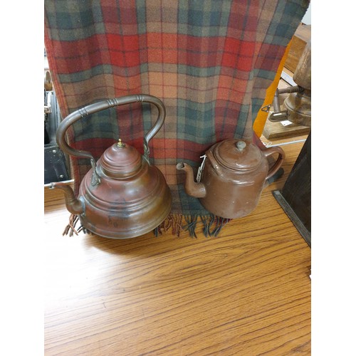 202 - 2 Vintage Large Tea Pots 1 Enamelled