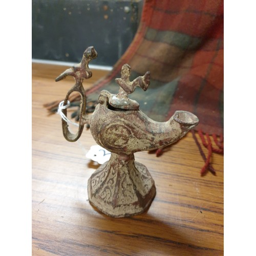 220 - Antique Cast Iron Oil Lamp