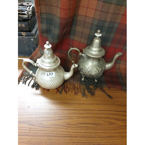 237 - 2 Oriental White Metal Large Tea Pots