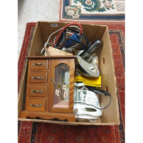 275 - Box Of Miscellaneous To Include Jewellery Cabinet Deco Light Fitting foot pump ect