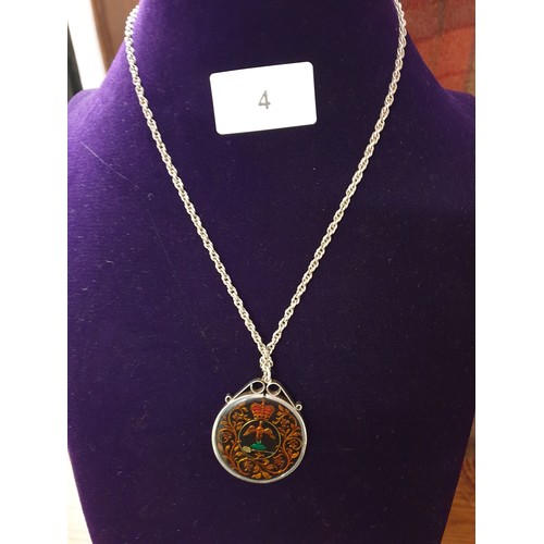 4 - Silver Chain With Queen Elizabeth Enamelled Coin In Sterling Silver Mount