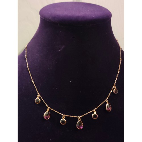 59 - Beautiful 925 Silver / gold necklace set with purple stones.