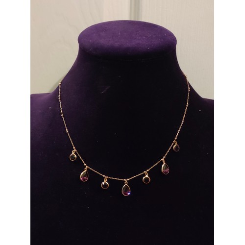 59 - Beautiful 925 Silver / gold necklace set with purple stones.