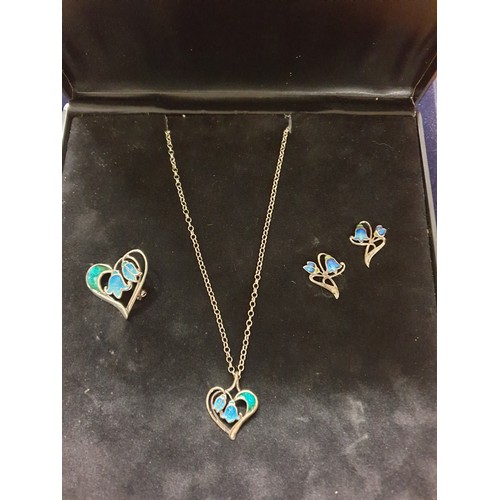 10 - Beautiful Ortak Enamel And Silver Necklace Pendant Ear Rings And Brooch Set In Original Case