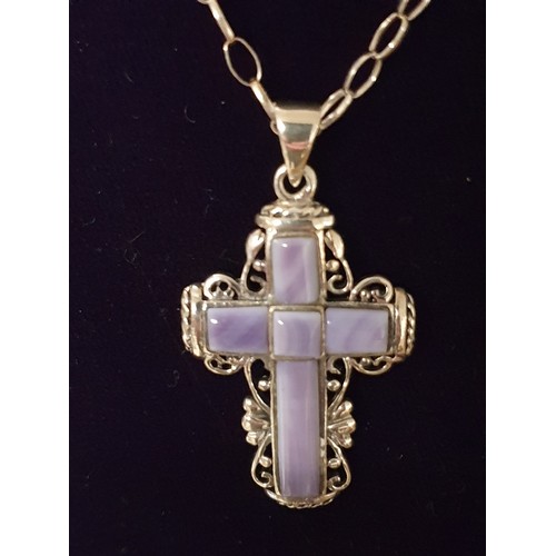 11 - Beautiful Silver Belchar Chain With Stunning Silver And Purple Stone Cross