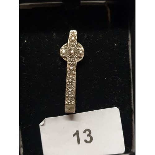 13 - Silver Iona Cross Brooch Marked Iona Silver Makers Mark MC