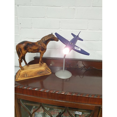 300 - Aeroplane  Desk Lamp And Wooden Horse Figure