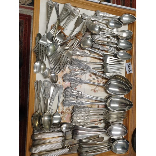 303 - Tray Of EP Cutlery To Include Large Kings Pattern Serving Spoons ect